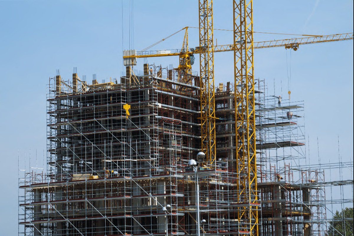 Building under construction with scaffolding