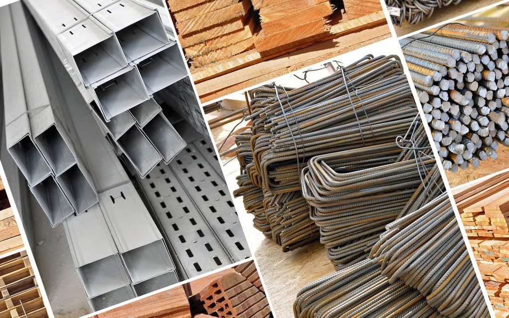 Steel sections, bent reinforcement bars and timber